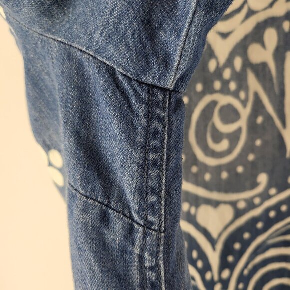 Kardashian Kollection Womens XL Denim Jacket With White Boho Print & Zipper Clos - Picture 8 of 16